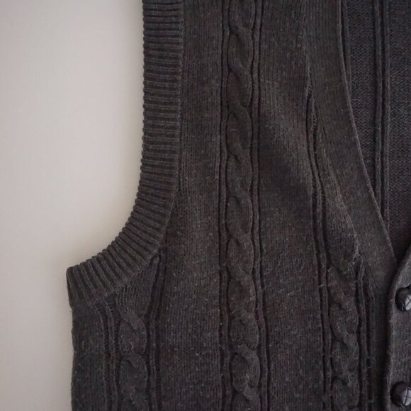 Vintage Towncraft Grey-ish Brown Cable Knit Button Up Cardigan Vest L - Picture 8 of 10